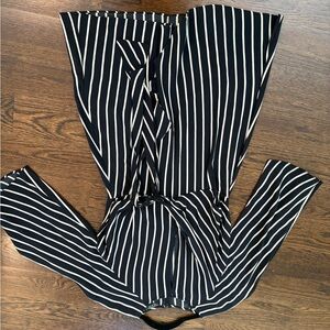 Topshop Black and White Striped Jumpsuit with Cinched Waist